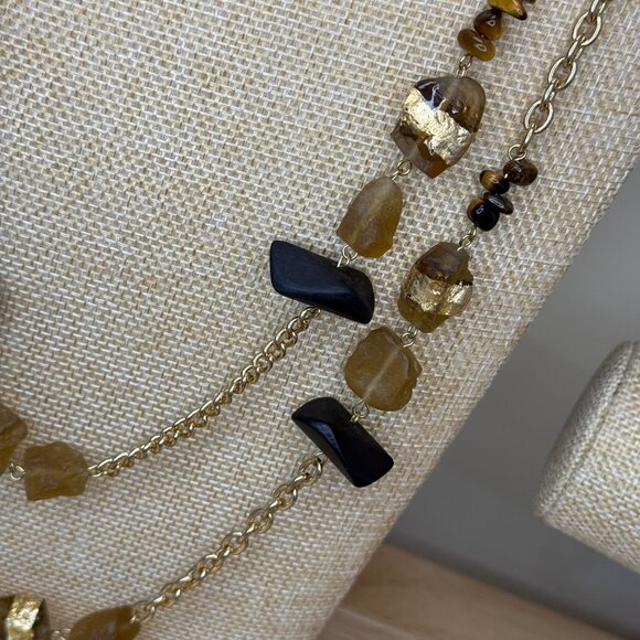 Gold-Tone Multi-Strand Necklace W/ Brown & Black Beads Chunky Design Fashion Jew - Picture 6 of 16